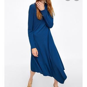 ZARA dress Ribbed Blue Asymetrical